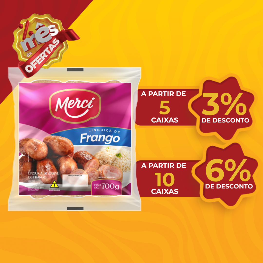 Lingui&ccedil;a de Frango Cong 700g - Merc&iacute;
